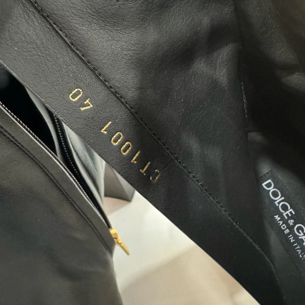 Dolce and Gabbana Gold Logo Black Nappa leather ankle boots